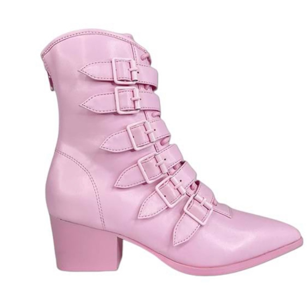 New in box Size 7 pink buckle up boots